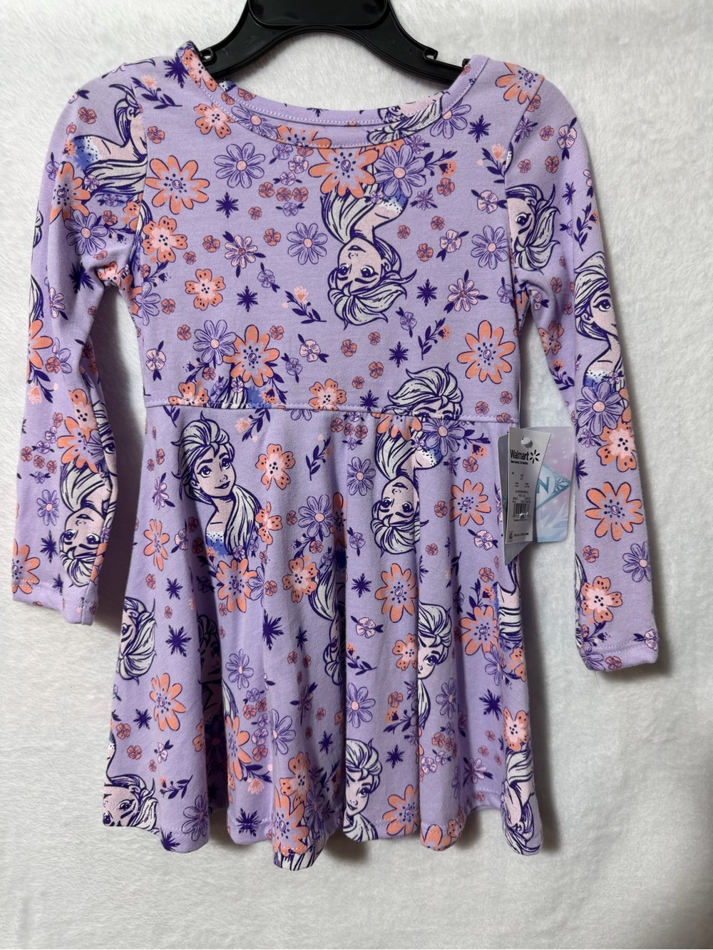 Disney Purple and Peach Floral Frozen Character Long-Sleeve Dress for Kids